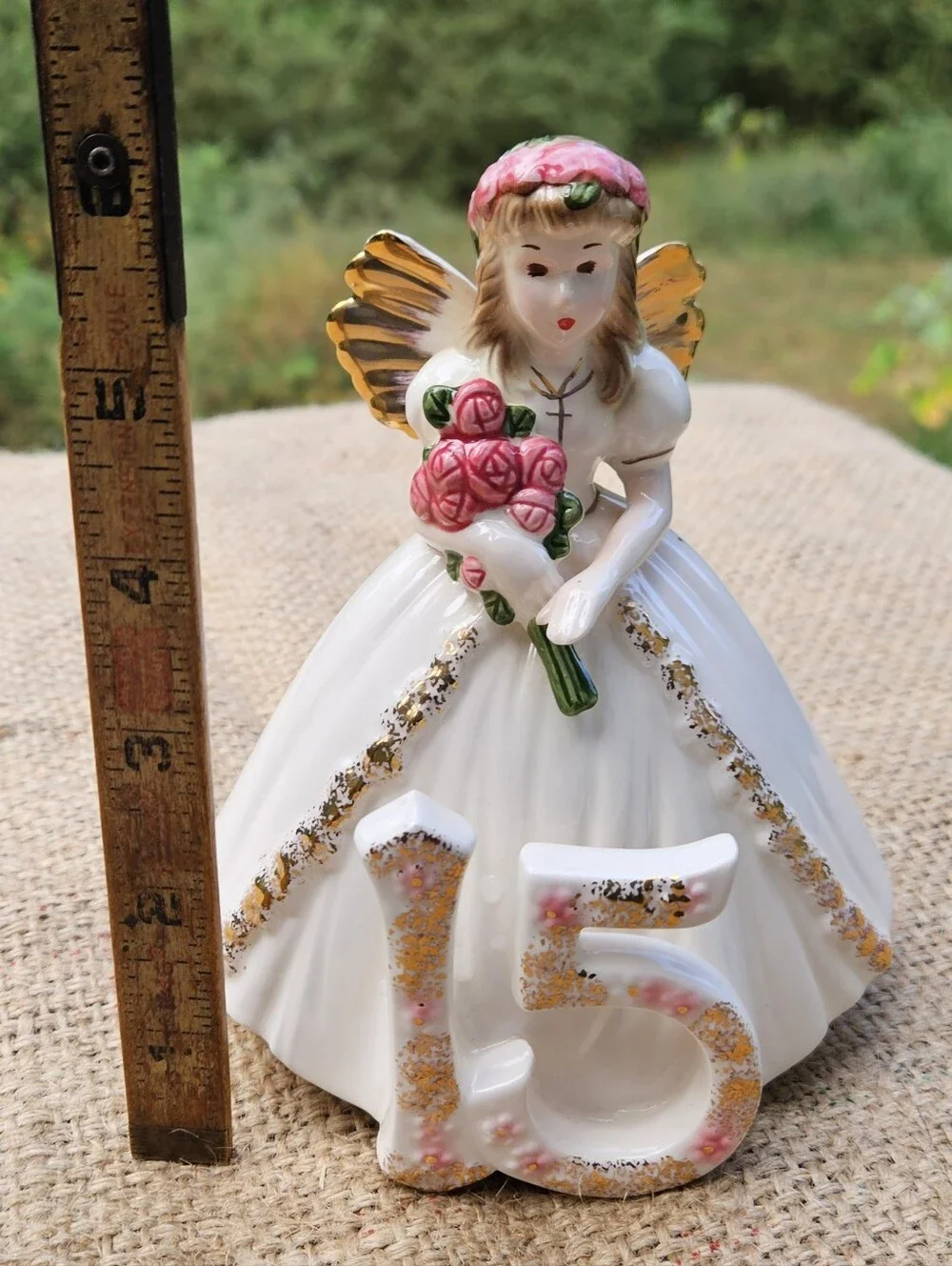15th Birthday Angel Figurine with Pink Roses Vintage Josef Originals